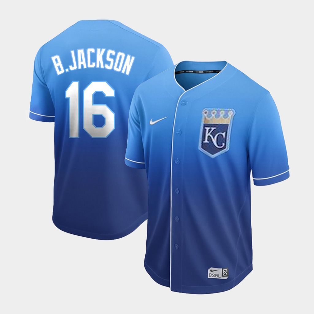 Men Kansas City Royals #16 B.Jackson Blue Nike Fade MLB Jersey